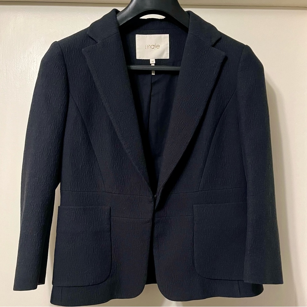 maje textured black blazer